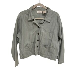 Erika Collection Chore Jacket Linen Cotton Blend Sage Green Large Utility